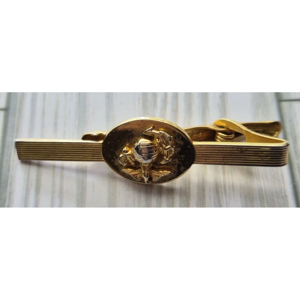 Vintage Dante US Marine Corps Tie Clasp Gold Plated Bicentennial Engraved